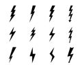 Lightning bolt icon. Electric power arrow, thunderbolt strike. Black voltage sign. Danger concept. Thunder flash, impact