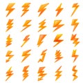 Lightning bolt icons set, cartoon style Royalty Free Stock Photo