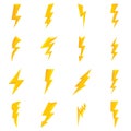 Lightning bolt icons set, flat style Royalty Free Stock Photo