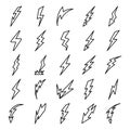 Lightning bolt icons set, outline style Royalty Free Stock Photo