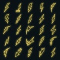 Lightning bolt icons set vector neon Royalty Free Stock Photo