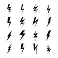 Lightning bolt icons. Thunder flash light power electric thunderbolt speed arrow voltage strike electrical immediate Royalty Free Stock Photo