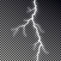 Lightning bolt isolated on dark checkered background. Transparent thunderbolt flah effect. Realistic Royalty Free Stock Photo