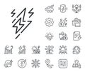 Lightning bolt line icon. Flash electric energy sign. Energy, Co2 exhaust and solar panel. Vector