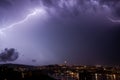 Lightning bolt over city Royalty Free Stock Photo