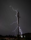 A lightning bolt over a city is always a unique event. Enchanting show of light and sound Royalty Free Stock Photo