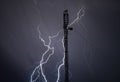 A lightning bolt over a city is always a unique event. Enchanting show of light and sound Royalty Free Stock Photo