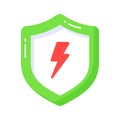Lightning bolt with protection shield, amazing icon of safe energy, energy protection vector Royalty Free Stock Photo