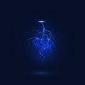 Lightning bolt realistic. Thunderstorm electricity discharge isolated on dark blue night sky