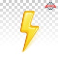 Lightning bolt, realistic vector 3D icon. Conceptual sign of thunderstorm, electricity, battery or electric vehicle