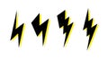 Lightning bolt set. Black and yellow thunderbolt collection. Flash symbols. Lightning strike signs. Vector