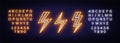 Lightning bolt set neon signs. Vector design template. High-voltage neon symbol, light banner design element colorful Royalty Free Stock Photo