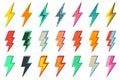 Lightning bolt. Set of vector comic logos. Modern pop art for lightning offer. Electric charge symbols isolated on white. Royalty Free Stock Photo