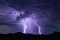 Lightning bolt thunderstorm background with rain and storm clouds.