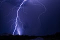 Lightning bolt strikes a hillside during a powerful storm.