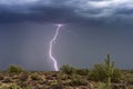 Lightning bolt strikes in a monsoon thunderstorm over the Arizona desert. Royalty Free Stock Photo