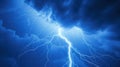 a lightning bolt striking through a dark blue sky with clouds Royalty Free Stock Photo
