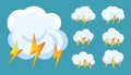 Lightning bolt thunderstorm cloud icon vector set