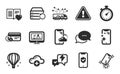 Lightning bolt, Truck delivery and Smartphone cloud icons set. Air balloon, Phone protection and Timer signs. Vector Royalty Free Stock Photo