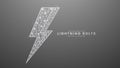 Lightning bolts of energy, danger, and power. Gray line thunder, Modern digital low polygon style vector illustration Royalty Free Stock Photo