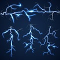 Lightning bolts over dark sky set Royalty Free Stock Photo
