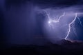 Lightning bolts strike as a storm crosses the Grand Canyon.