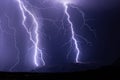 Lightning bolts strike a mountain during a thunderstorm