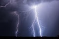 Lightning bolts strike from a storm in the night sky Royalty Free Stock Photo