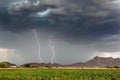 Lightning bolts strike from a thunderstorm