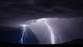 Lightning bolts strike from a thunderstorm