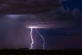 Lightning bolts from a thunderstorm at night