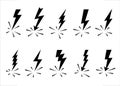 Lightning bolts vector logo set. Concept of energy and electricity. Flash collection. Power and electric symbols, high