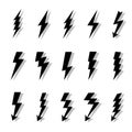 Lightning bolts vector logo set. Concept of energy and electricity. Flash collection. Power and electric symbols, high