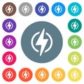 Lightning in circle flat white icons on round color backgrounds Royalty Free Stock Photo