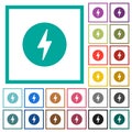 Lightning in circle solid flat color icons with quadrant frames Royalty Free Stock Photo