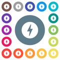 Lightning in circle solid flat white icons on round color backgrounds Royalty Free Stock Photo