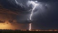 lightning in the city with dark stormy clouds