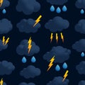 Lightning cloud rain seamless pattern vector. Thunder dark cloud pattern seamless in simple style vector illustration Royalty Free Stock Photo