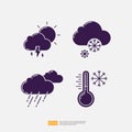 Lightning Cloud and Sun Rainy season, Winter Snow snowflake, Heavy Rain Forecast, Winter Temperature Thermometer. Weather Icons Royalty Free Stock Photo