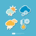 Lightning Cloud and Sun Rainy season, Winter Snow snowflake, Heavy Rain Forecast, Winter Temperature Thermometer. Weather Icons Royalty Free Stock Photo