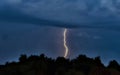 Lightning from cloud to trees in summer Royalty Free Stock Photo