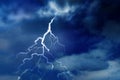 Lightning in dark cloudy sky during thunderstorm Royalty Free Stock Photo