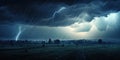 Lightning in dark cloudy sky during thunderstorm Royalty Free Stock Photo