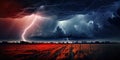Lightning in dark cloudy sky during thunderstorm Royalty Free Stock Photo