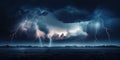 Lightning in dark cloudy sky during thunderstorm Royalty Free Stock Photo