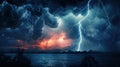 Lightning in dark cloudy sky during thunderstorm Royalty Free Stock Photo
