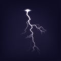 Lightning on dark purple night sky isolated. Royalty Free Stock Photo