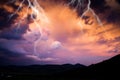 lightning on dark stormy sky - summer storm - bad weather forecast - warning Royalty Free Stock Photo