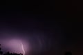Lightning discharges in stormy sky under dark rain clouds at night Royalty Free Stock Photo
