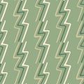 Lightning doodle pattern on green background. Modern zigzag line art wallpaper